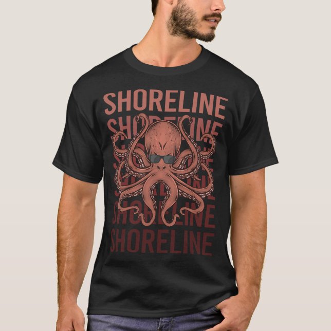 Funny Octopus Shoreline T-Shirt (Front)