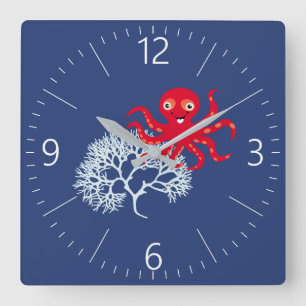 Funny octopus square wall clock