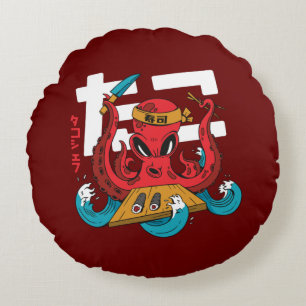 Funny Octopus Sushi Chef Design Round Cushion