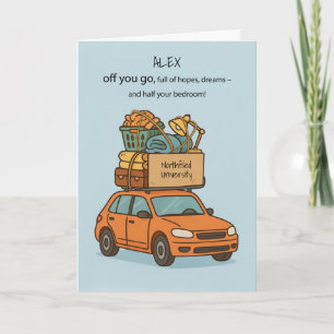 Funny Off to College with Packed Car Custom School Card