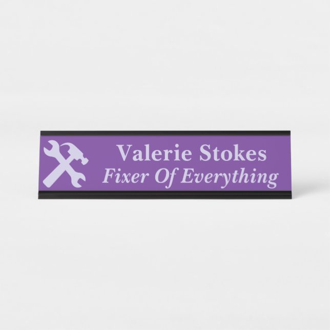Funny Office Fixer Of Everything Silhouette Purple Desk Name Plate (Front)