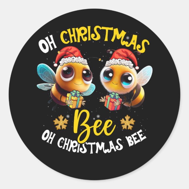 Funny Oh Christmas Bee Santa Hat Beekeeper Beekeep Classic Round Sticker (Front)
