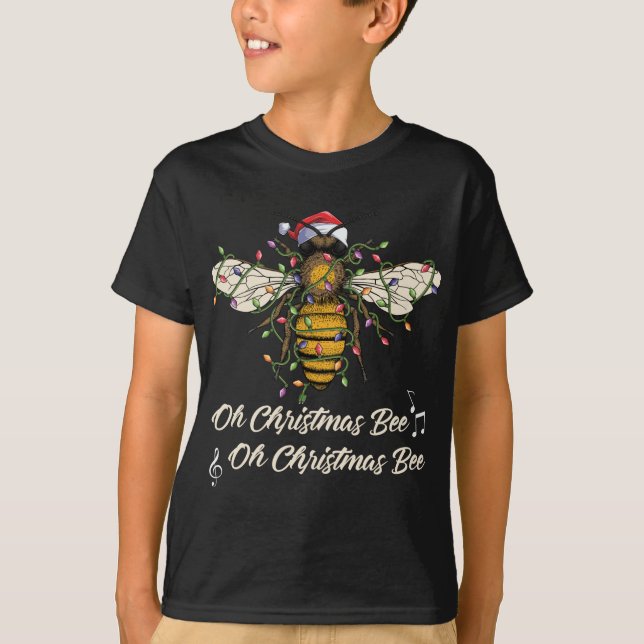 Funny Oh Christmas Bee Xmas Pyjamas Bee Santa hat  T-Shirt (Front)