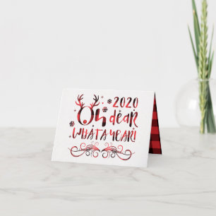 Funny Oh Deer What a Year Buffalo Plaid Christmas Holiday Card