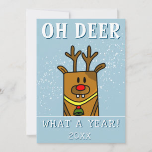 Funny Oh Deer What a Year Deer Drawing Holiday  Card