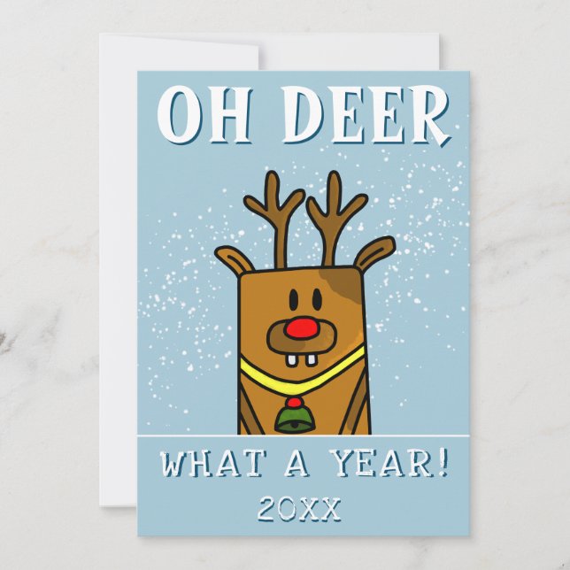 Funny Oh Deer What a Year Deer Drawing Holiday  Card (Front)