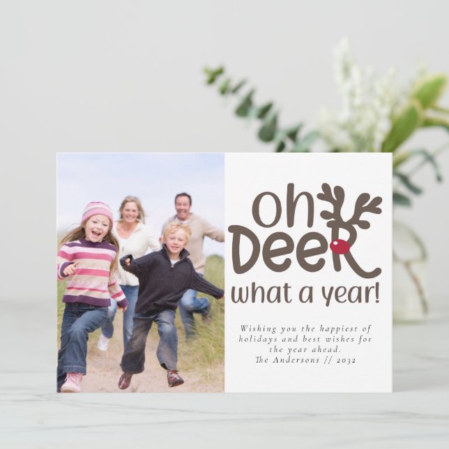Funny Oh Deer What a Year Photo Holiday Card (Standing Front)