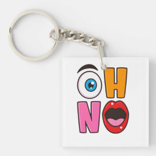 Funny “Oh No” Cartoon Sparkling Wine Label Key Ring