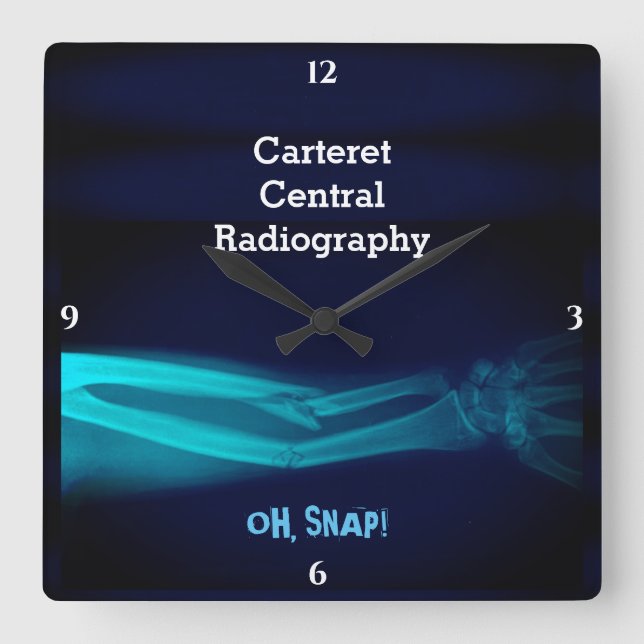 Funny "Oh, Snap" Broken Arm Xray Square Wall Clock (Front)