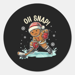 Funny Oh Snap Christmas Gingerbread Playing Ice Ho Classic Round Sticker