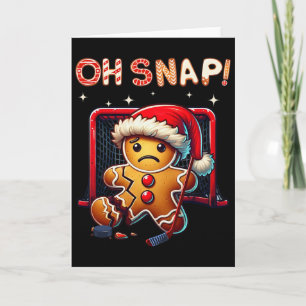 Funny Oh Snap Hockey Gingerbread Christmas Santa H Card