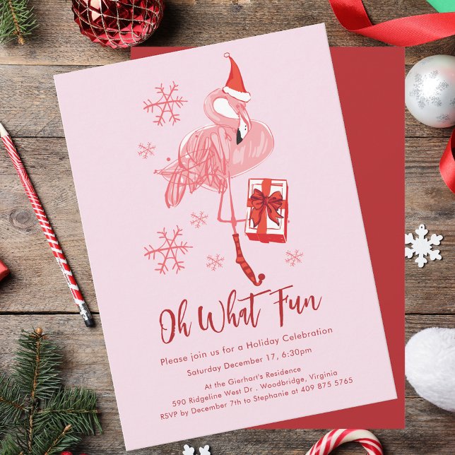 Funny Oh What Fun Flamingo Christmas Party Invitation (Funny Oh What Fun Flamingo Christmas Party Invitation)
