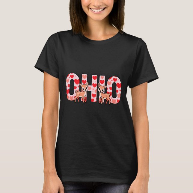 Funny Ohio Deer Midwestern Party O-h-i-o In Valent T-Shirt (Front)