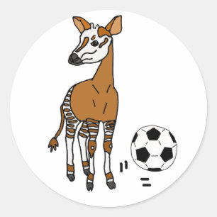 Funny Okapi Playing Soccer Cartoon Classic Round Sticker