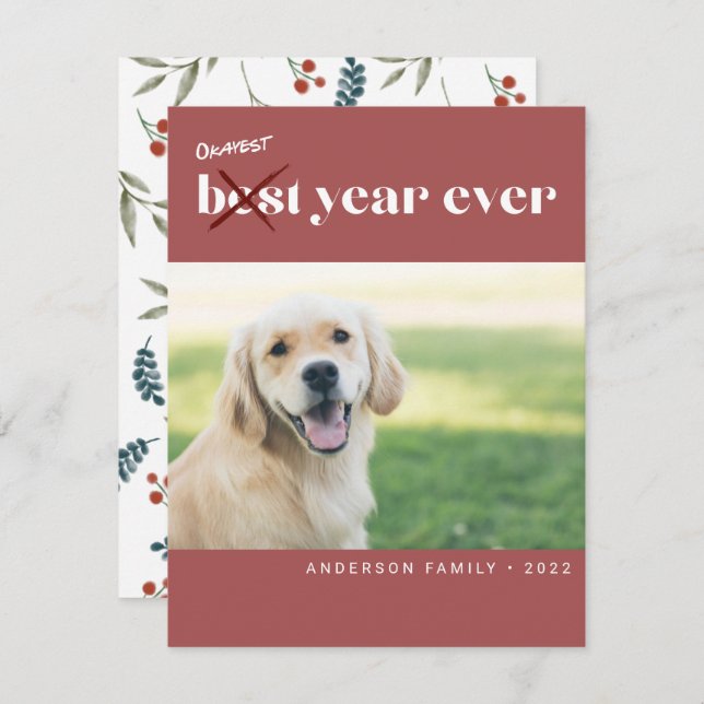 Funny Okayest Best Year Ever Photo New Year Sage H Holiday Card (Front/Back)