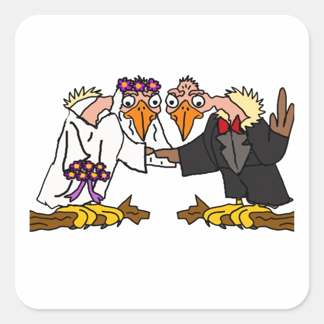 Funny Old Buzzard Wedding Cartoon Art Square Sticker (Front)