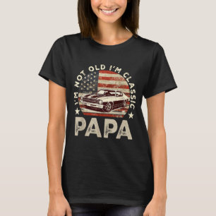 Funny Old Car Clic American Us Flag Mens Dad Papa  T-Shirt