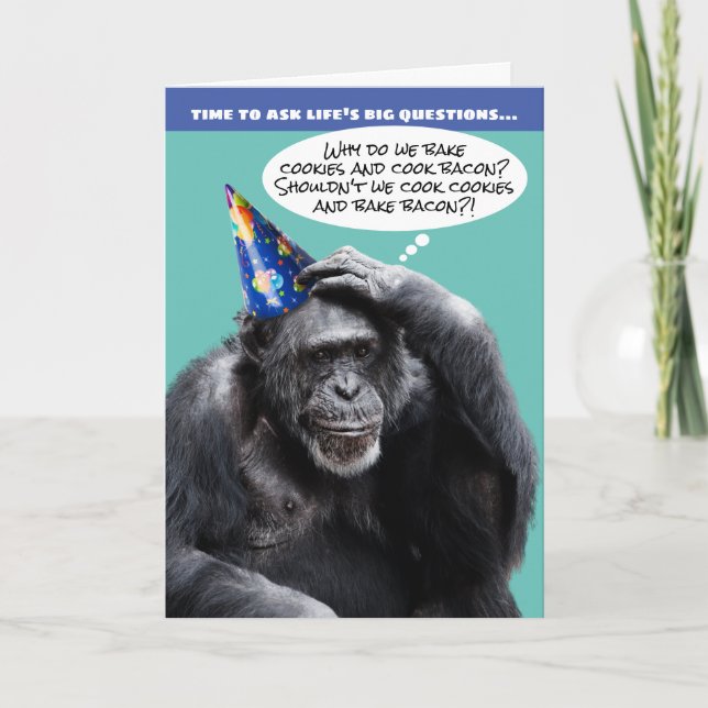 Funny Old Chimpanzee Life's Big Questions Birthday Card (Front)