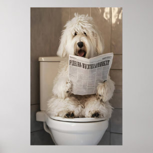 Funny Old English Sheepdog Bathroom Print, Toilet Poster