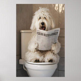 Funny Old English Sheepdog Bathroom Print, Toilet Poster