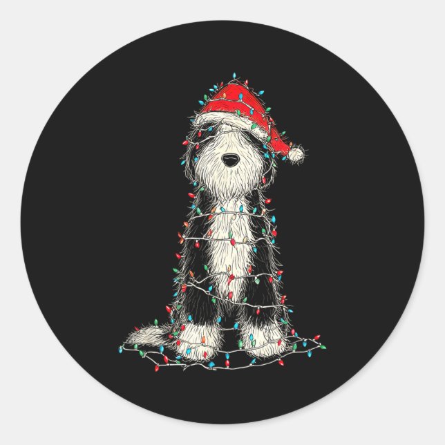 Funny Old English Sheepdog Christmas Graphics Dog  Classic Round Sticker (Front)