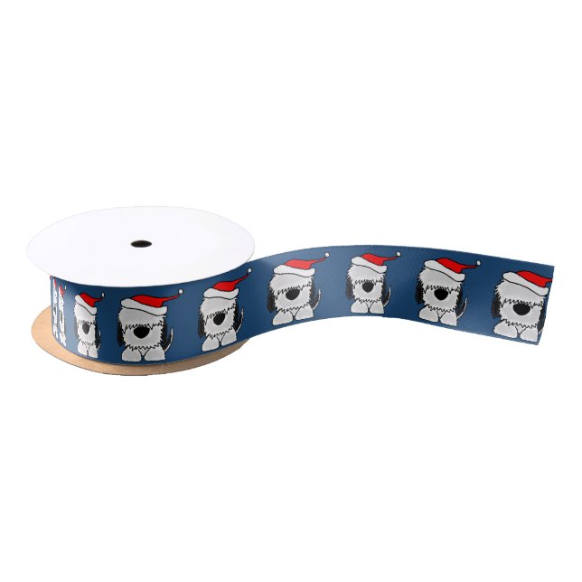 Funny Old English Sheepdog Christmas Ribbon Satin Ribbon (Spool)