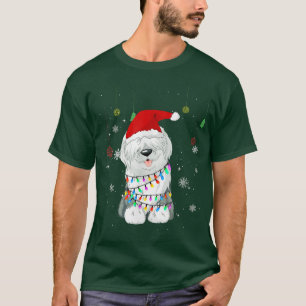 Funny Old English Sheepdog Dog Santa Hat Christmas T-Shirt