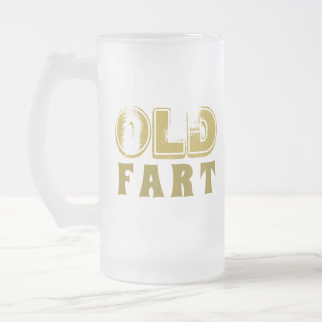 Funny Old Fart Birthday Gold Typography Frosted Glass Beer Mug (Left)