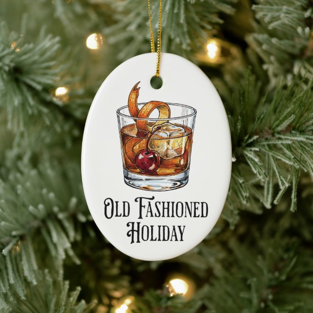 Funny Old Fashion Holiday Cocktail Christmas  Ceramic Tree Decoration (Tree)