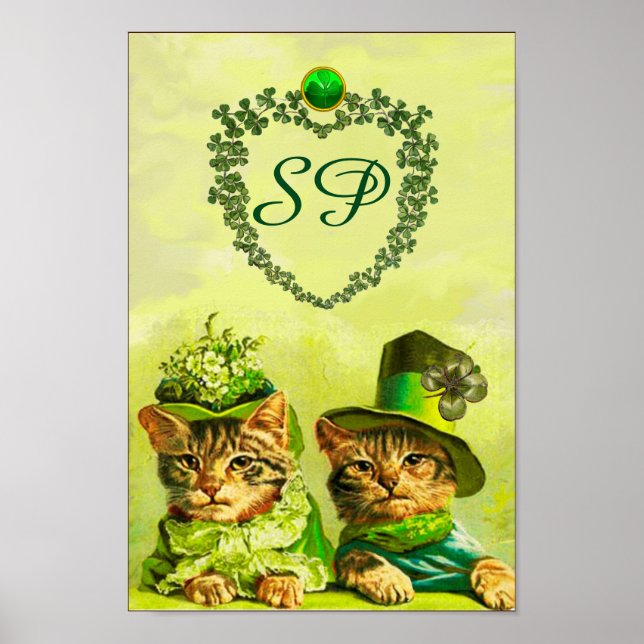FUNNY OLD FASHION ST.PATRICK'S CATS,HEART MONOGRAM POSTER (Front)