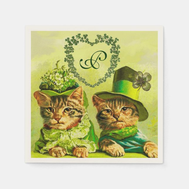 FUNNY OLD FASHION ST.PATRICK'S DAY CATS HEART NAPKIN (Front)