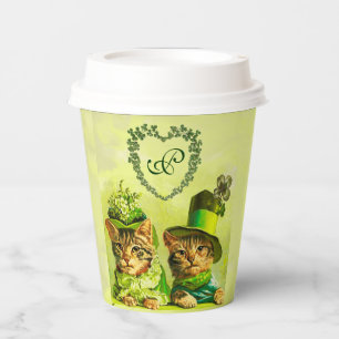 FUNNY OLD FASHION ST.PATRICK'S DAY CATS HEART  PAPER CUPS