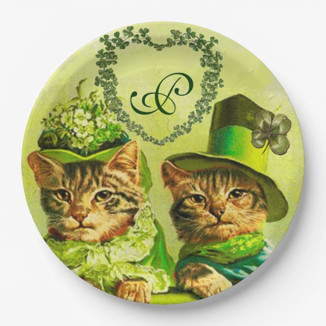FUNNY OLD FASHION ST.PATRICK'S DAY CATS HEART PAPER PLATE (Front)
