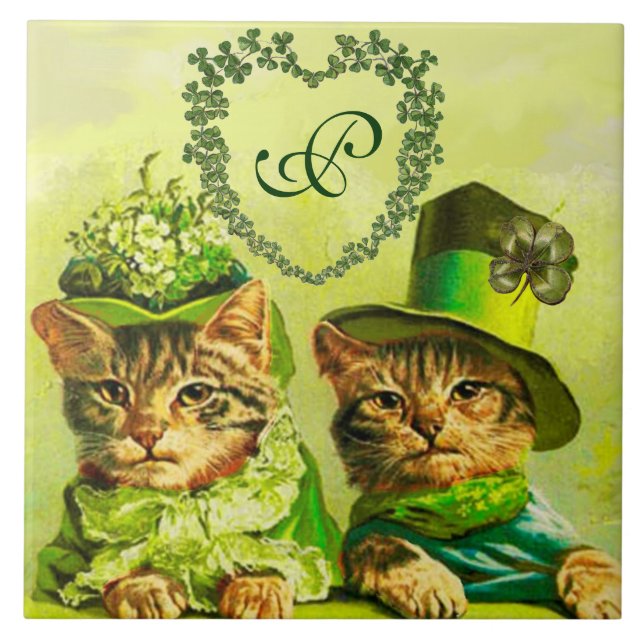 FUNNY OLD FASHION ST.PATRICK'S DAY CATS HEART TILE (Front)