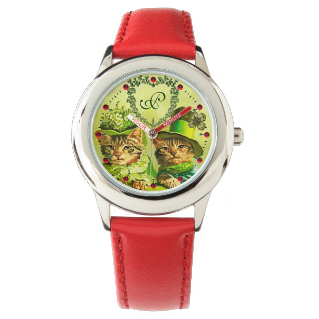 FUNNY OLD FASHION ST.PATRICK'S DAY CATS HEART WATCH (Front)