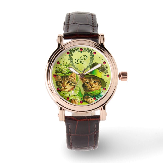 FUNNY OLD FASHION ST.PATRICK'S DAY CATS HEART WATCH (Front)