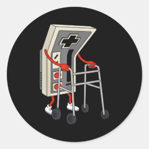 Funny Old Gamer Gaming Retro 80s 90s Video Game Ol Classic Round Sticker