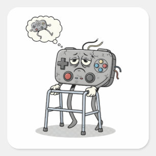 Funny Old Gamer Gaming Retro 80s 90s Video Game Square Sticker