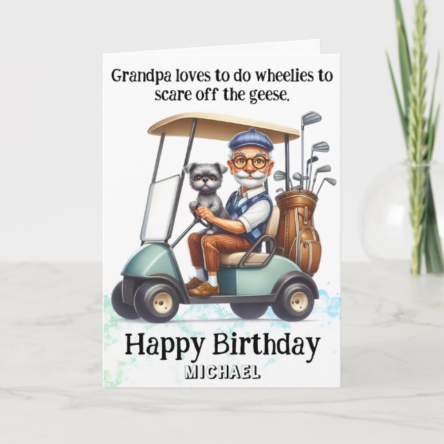 *~*  Funny  Old Golf Cart Man AP94 Birthday Card (Front)