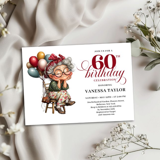 Funny Old Lady Invite 60th Birthday Party Card (Funny Old Lady Invite 60th Birthday Party Card)