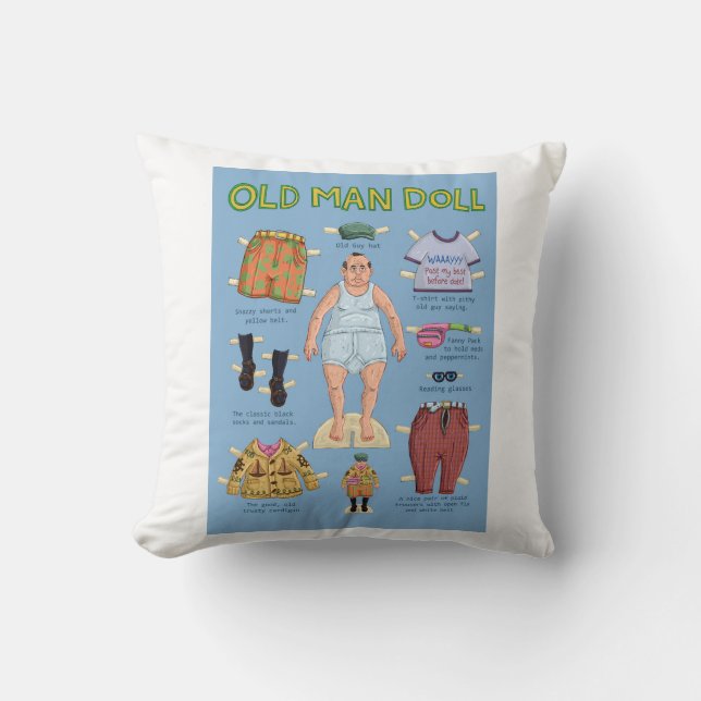 Funny Old Man Paper Doll Cushion (Front)