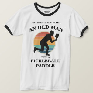 Funny Old Man Pickleball Paddle Player Retro T-Shirt