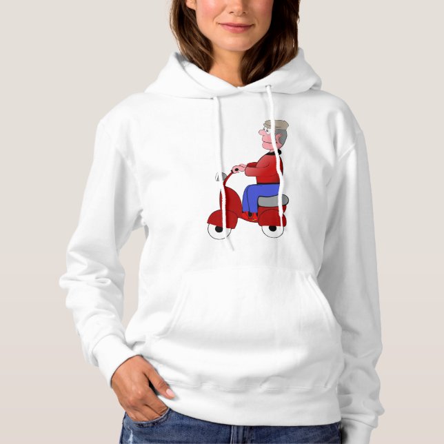 Funny Old Man Riding Red Scooter Hoodie (Front)