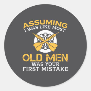 Funny Old Men Who Loves Darting Classic Round Sticker