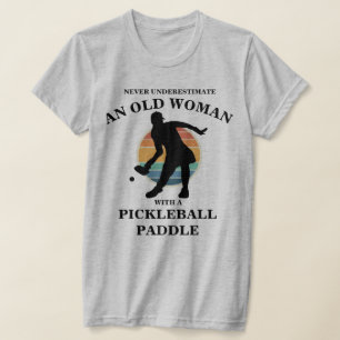 Funny Old Woman Pickleball Paddle Player Retro T-Shirt