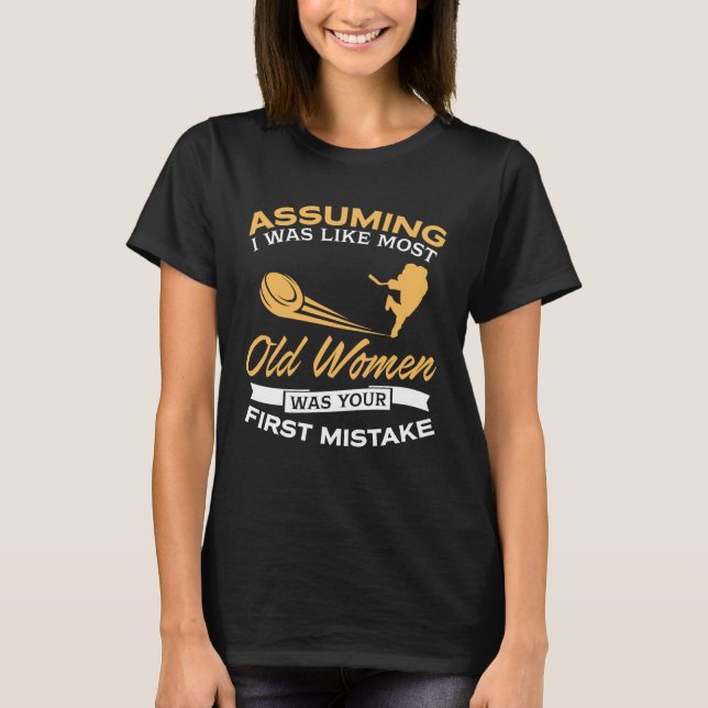Funny Old Women Ice Hockey Lovers T-Shirt (Front)