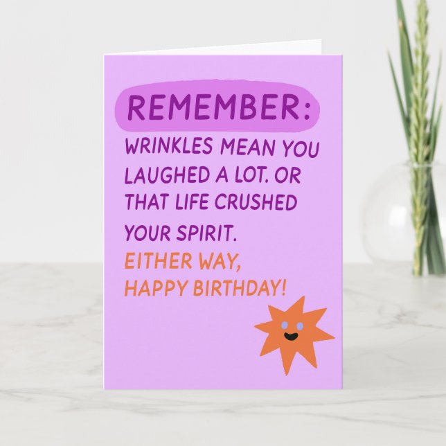 Funny older age birthday card wrinkles (Front)