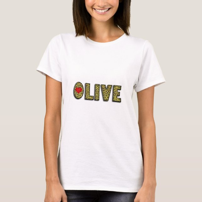 Funny Olive Heart Green Olives Typography Food T-Shirt (Front)
