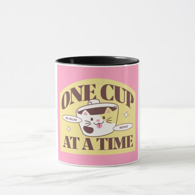 Funny "One Cup at a Time" Cat Mug - Cute Kitty Cof (Center)