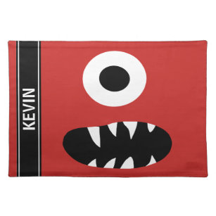 Funny One Eyed Monster Face Kids Personalised Red Placemat